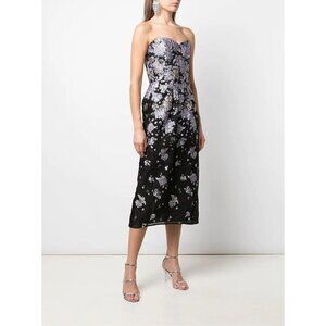 Marchesa Notte Strapless Sweetheart Neck Fils Coupé Midi Gown Black Womens Size